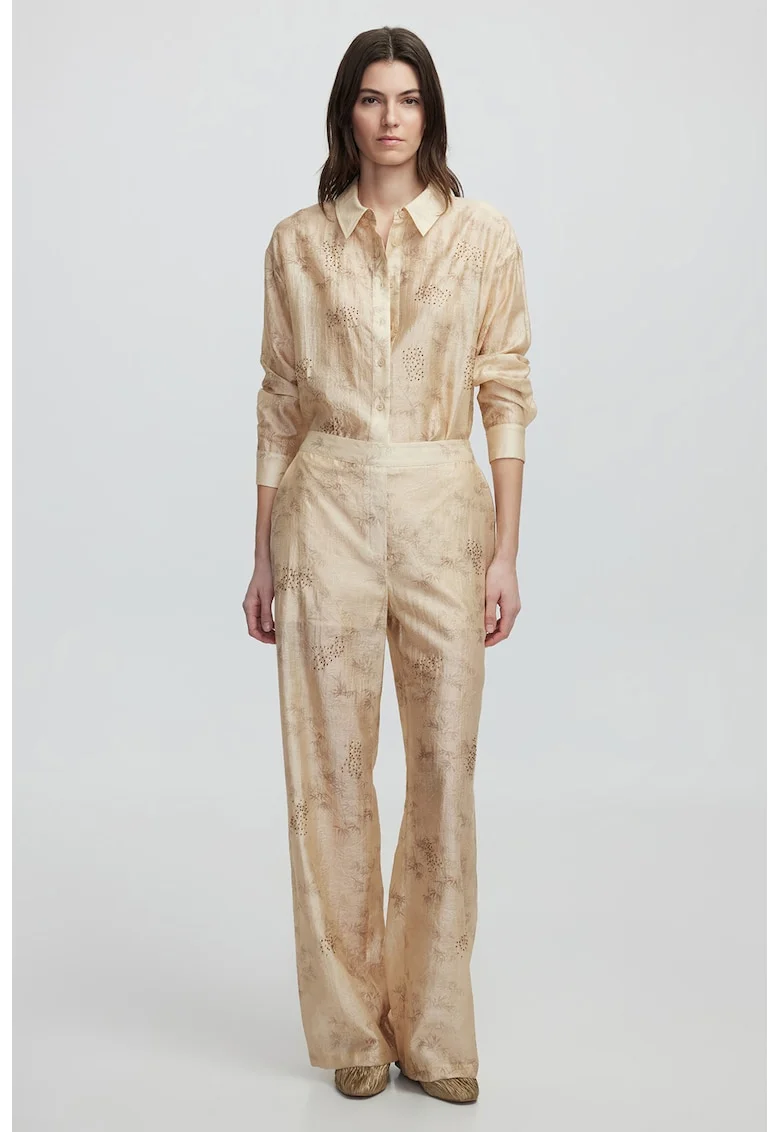 Pantaloni din amestec de lyocell cu model si buzunare laterale, Bej deschis
