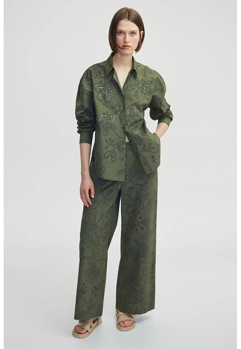 Pantaloni cu imprimeu floral, Kaki inchis