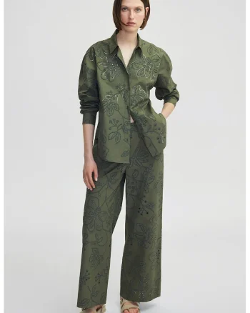 Pantaloni cu imprimeu floral, Kaki inchis