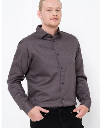 Camasa cu model logo, Gri inchis