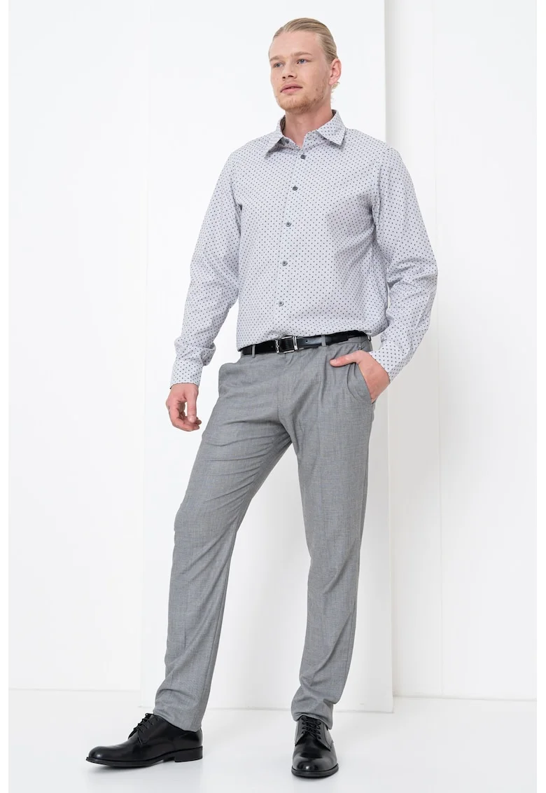 Camasa cu model si guler clasic, Alb/Negru/Gri inchis