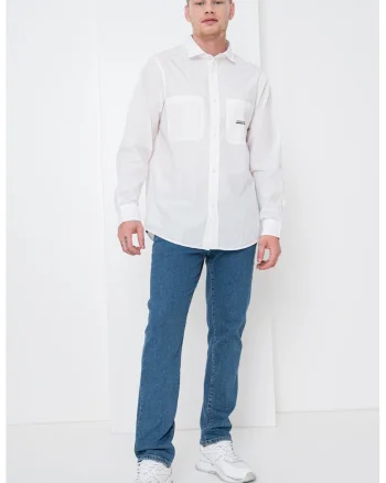 Camasa cu maneci lungi si logo, Alb