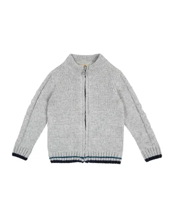 Cardigan cu fermoar si model torsade, Gri