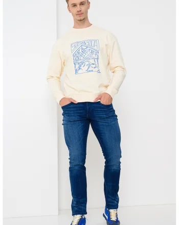 Bluza de trening relaxed fit din bumbac, Albastru/Bej deschis