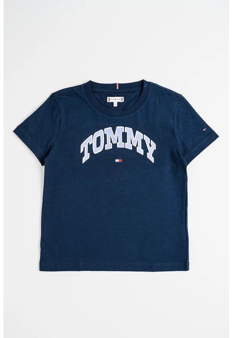 Tricou cu logo si decolteu la baza gatului, Albastru ultramarin