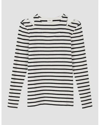 Bluza slim-fit cu decupaje, Alb/Negru