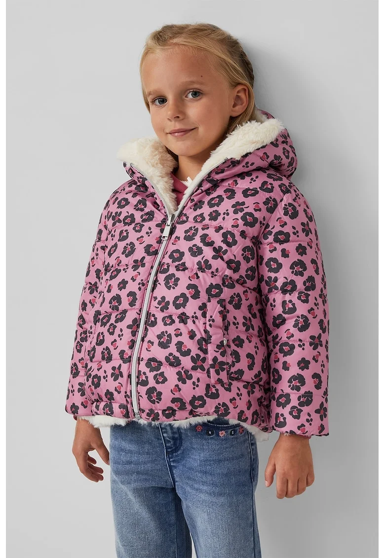 Geaca reversibila cu design floral, Alb fildes/Roz deschis/Gri antracit