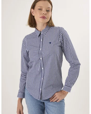 Camasa regular-fit cu model in carouri, Alb/Albastru indigo