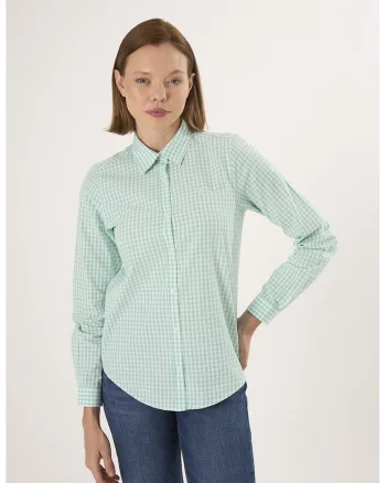 Camasa regular-fit cu model in carouri, Alb/Verde menta