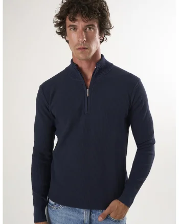 Pulover slim-fit cu fenta cu fermoar, Albastru ultramarin