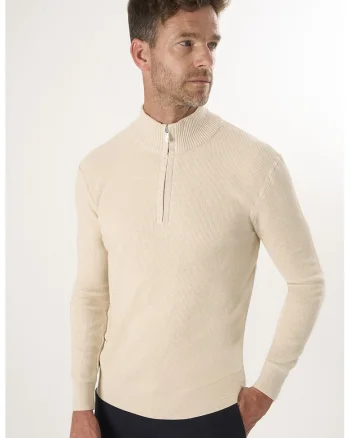 Pulover slim-fit cu fenta cu fermoar, Bej inchis