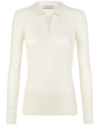 Pulover slim-fit cu model torsade, Alb fildes