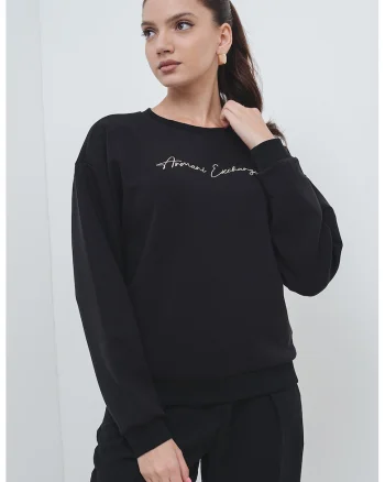 Bluza de trening cu decolteu la baza gatului si logo, Auriu/Negru