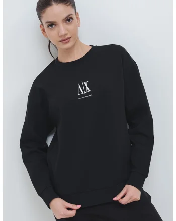 Bluza de trening din amestec de bumbac cu decolteu la baza gatului, Alb/Negru