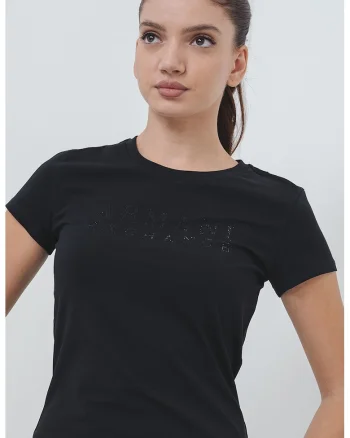 Tricou slim-fit decorat cu logo, Negru