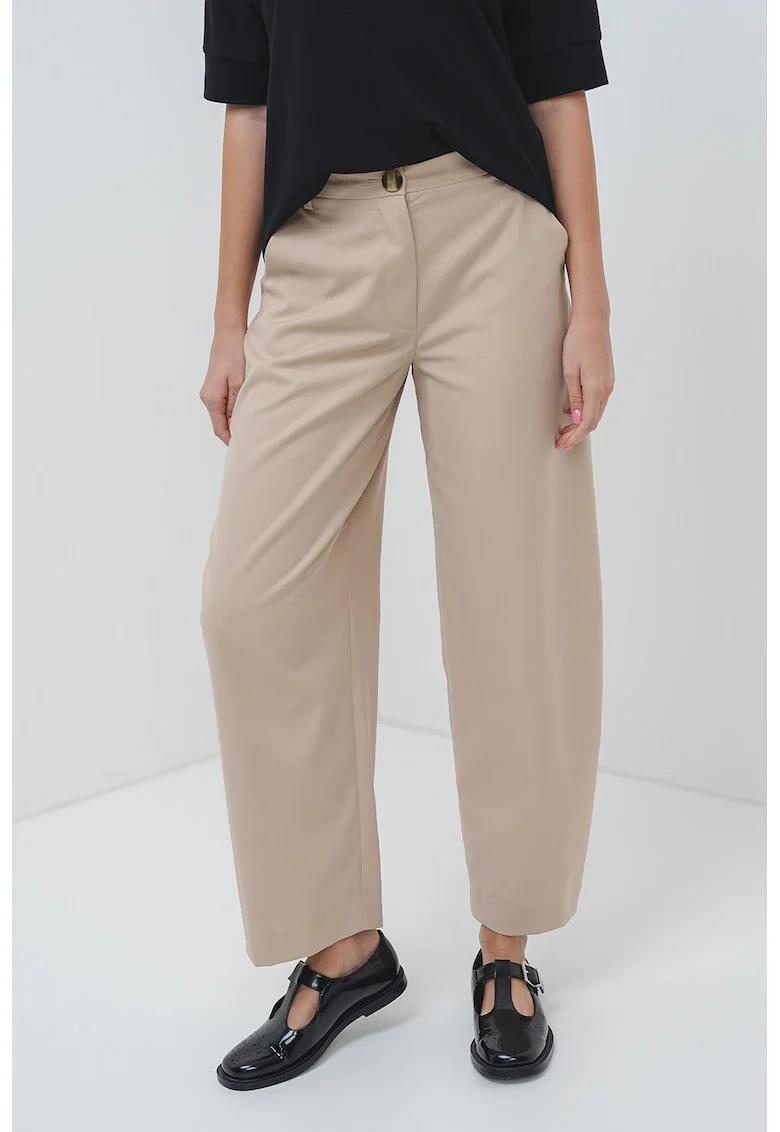Pantaloni relaxed-fit cu talie inalta, Bej inchis