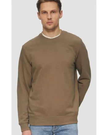 Bluza simpla barbati din amestec de bumbac si viscoza, Regular fit, Maro
