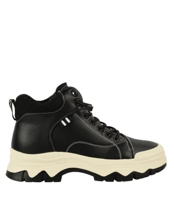 Ghete sport, dama,  XA70001A negru, piele naturala, Negru