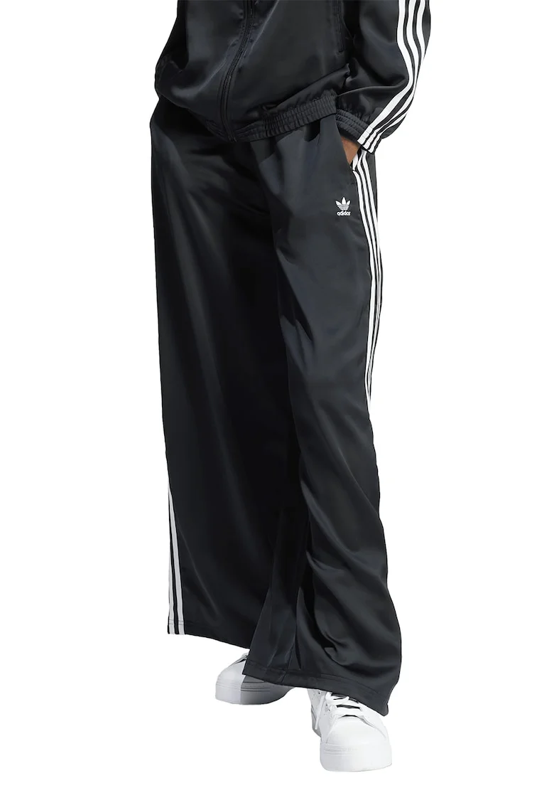 Pantaloni palazzo de trening cu talie inalta, Alb/Negru stins