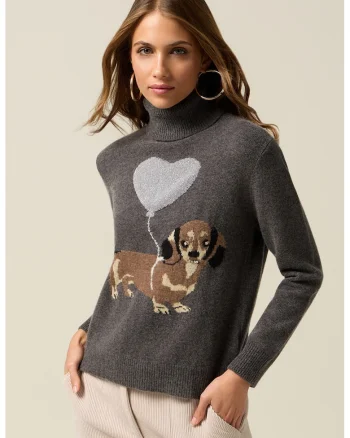 Pulover din amestec de lana cu guler inalt si model, Gri inchis
