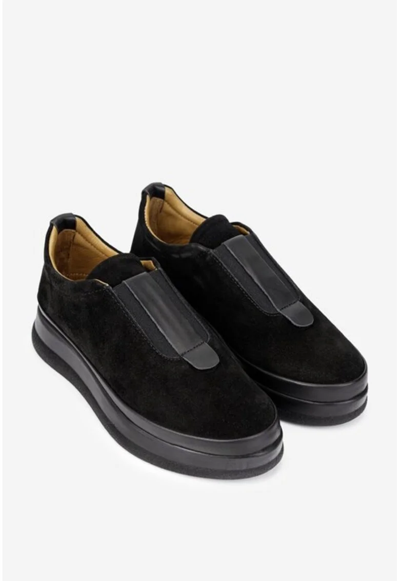 Mocasini din piele intoarsa cu flatform, Negru