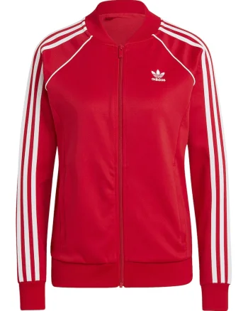 Bluza de trening cu fermoar Adicolor Classics, Alb optic/Rosu vermillion