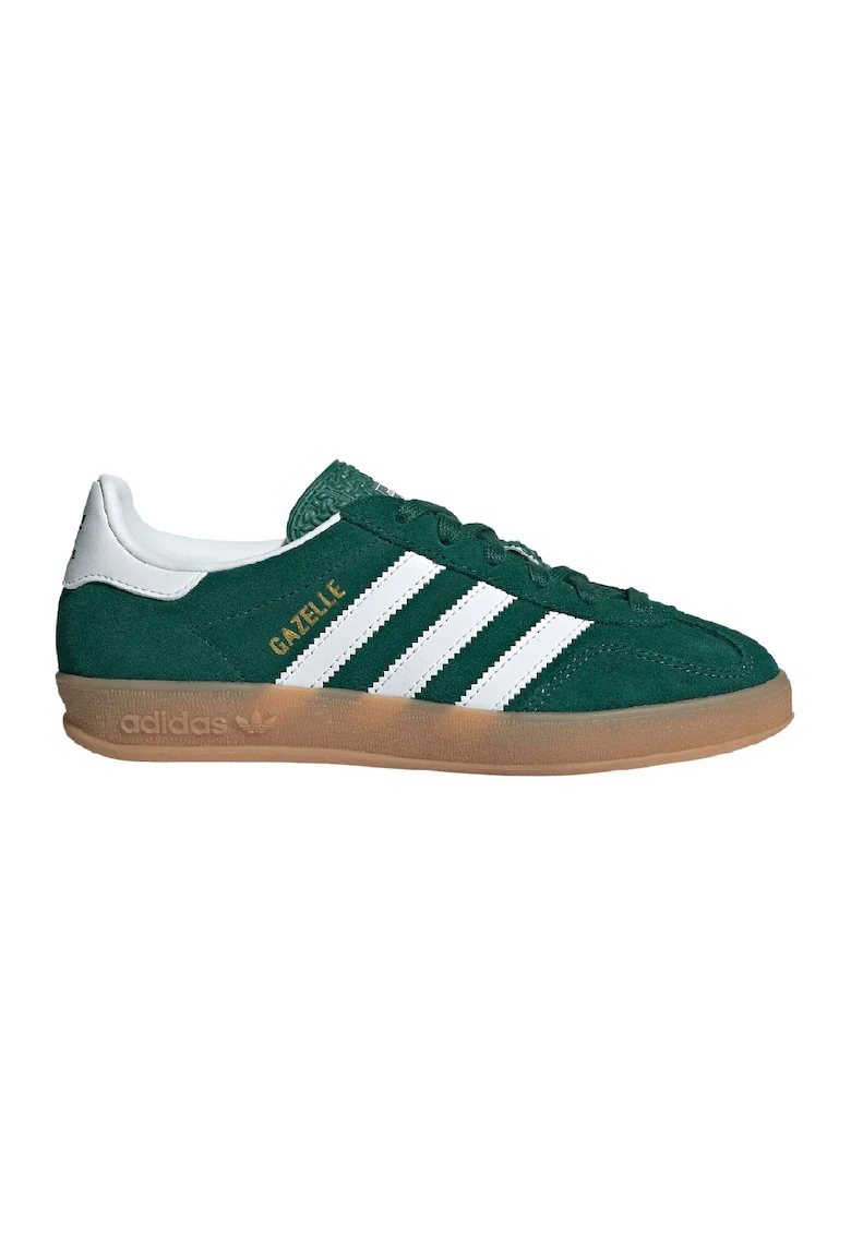 Pantofi sport Gazelle Indoor din piele intoarsa cu garnituri din material sintetic, Alb/Verde inchis
