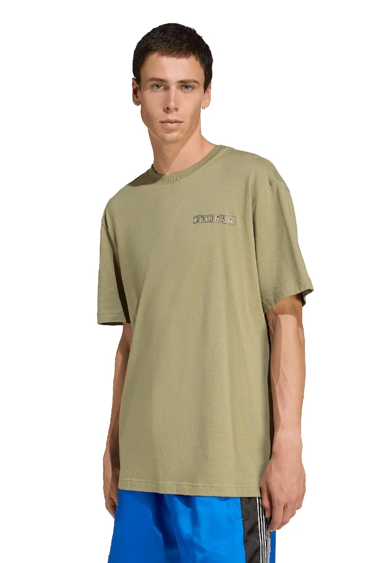 Tricou de bumbac cu logo si imprimeu grafic pe partea din spate, Alb/Bej/Albastru