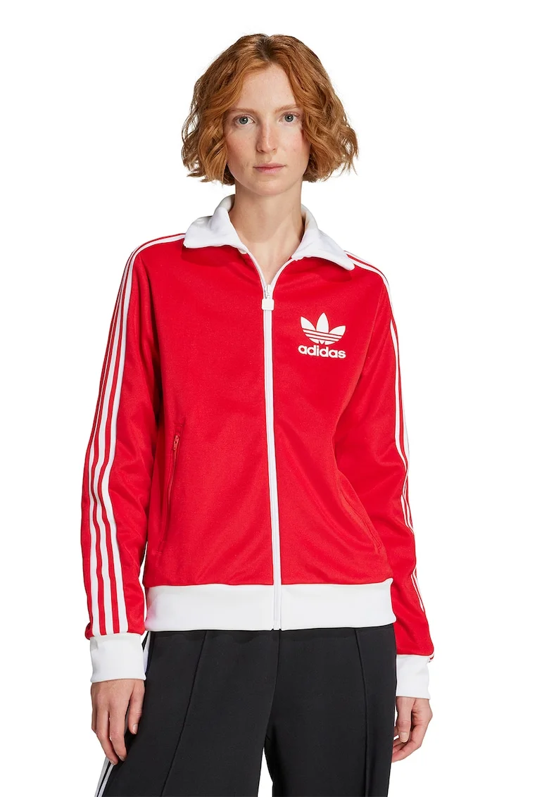 Bluza de trening cu fermoar si detaliu logo Heritage, Alb/Rosu vermillion