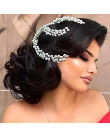 Accesoriu de par, argintiu, cu perle, Signy C5,