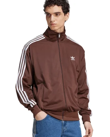 Bluza de trening cu fermoar si guler inalt Firebird, Maro/Alb optic
