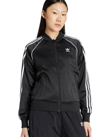 Bluza de trening din satin cu fermoar SST, Negru/Alb murdar