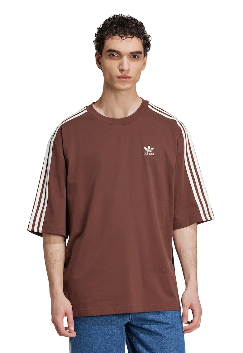 Tricou supradimensionat din bumbac cu detalii logo, Alb/Maro cognac
