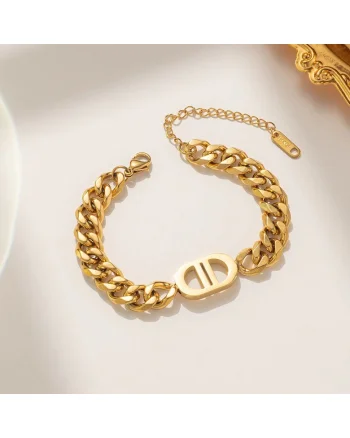 Bratara aurie, din otel inoxidabil, suflata cu aur 18k, cu zale masive, Janelle C5