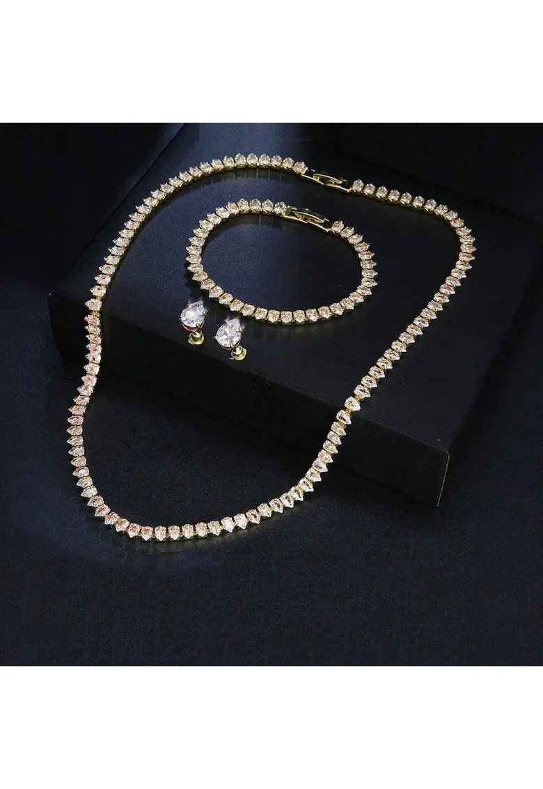 Set colier, cercei si bratara, tennis, auriu, cu pietre din zirconiu, Deana C2