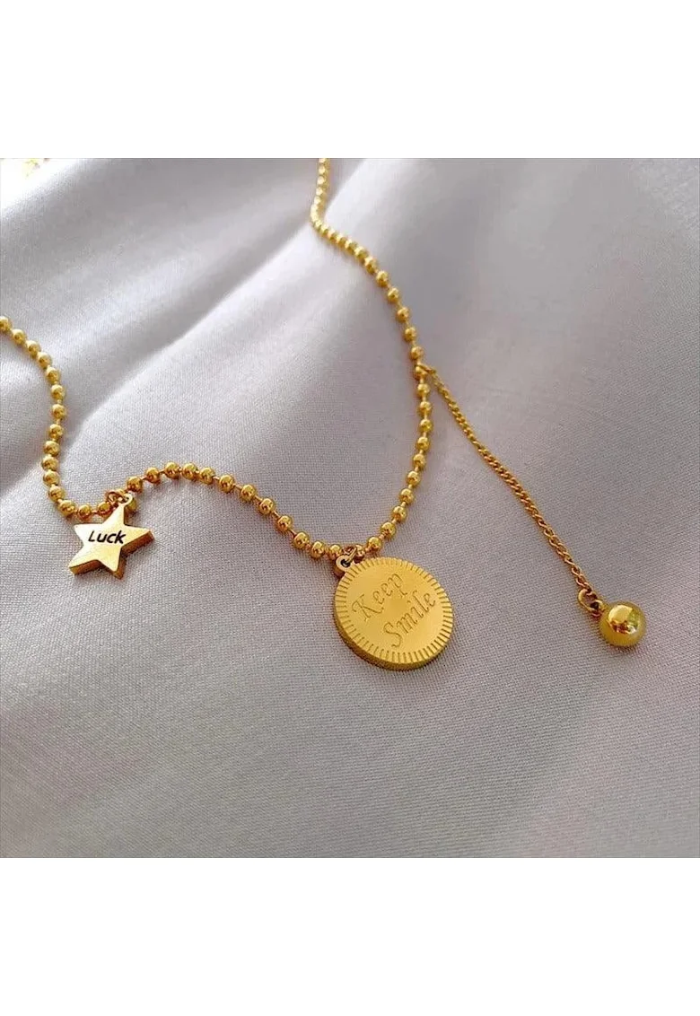 Colier auriu, din otel inoxidabil, cu steluta norocoasa, suflat cu aur 18k, Anais C1