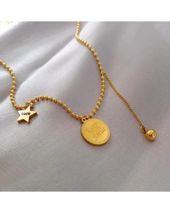 Colier auriu, din otel inoxidabil, cu steluta norocoasa, suflat cu aur 18k, Anais C1