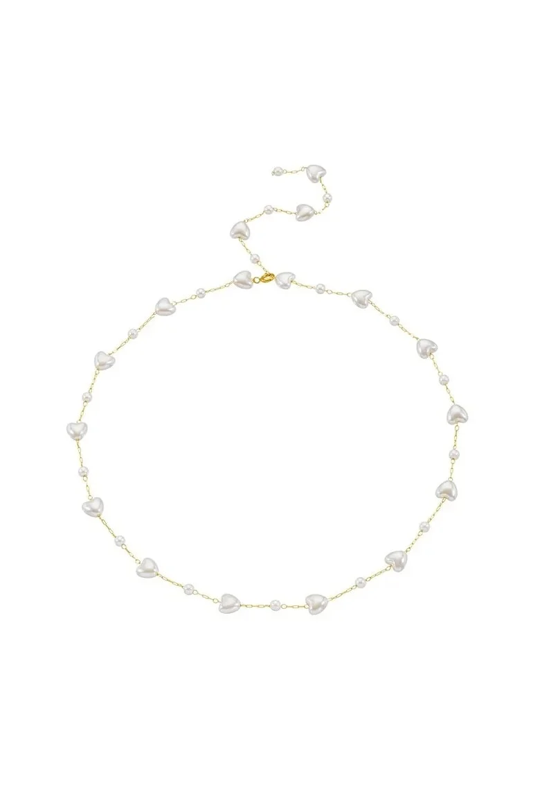 Colier auriu, din otel inoxidabil, cu perlute in forma de inima, suflat cu aur 18k, Betsy C11