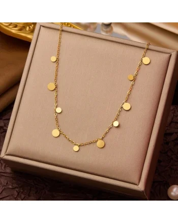 Colier auriu, din otel inoxidabil, suflat cu aur 18k, cu banuti, Ingo C4