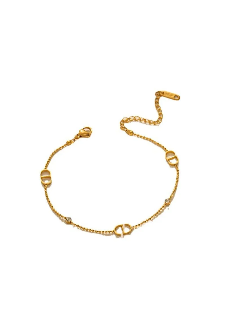 Bratara aurie, din otel inoxidabil, suflata cu aur 18k, delicata, cu pietricele din zirconiu, Jamie C5