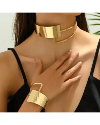 Set colier choker si bratara, auriu, texturat, Jousia C16