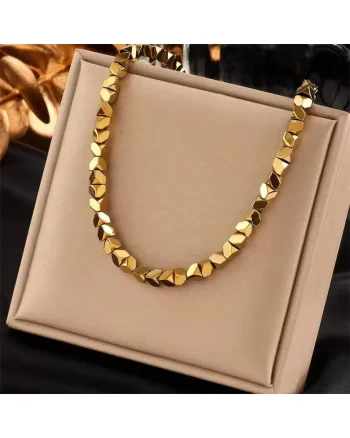 Colier auriu, din otel inoxidabil, cu piese geometrice, suflat cu aur 18k, Thyre C2