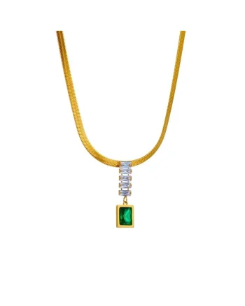 Colier auriu, din otel inoxidabil, cu pietre din zirconiu, suflat cu aur 18k, Rahel C12 OUT