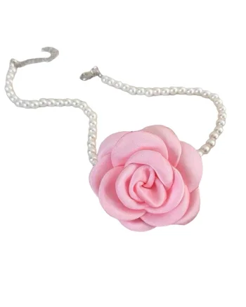 Colier choker, cu perle si floare roz, Begitta C14,