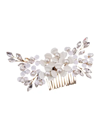 Accesoriu de par, auriu, cu flori, perle si pietre, Gundina C3,