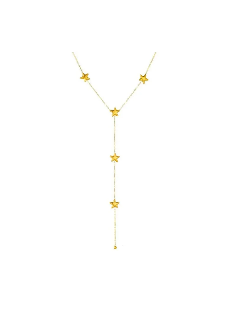 Colier auriu, din otel inoxidabil, suflat cu aur 18k, cu stelute, Eliana C2