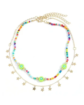 Set 2 coliere, cu margelute colorate si stelute aurii, Marsha C9,