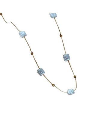 Colier auriu, cu perle patrate, suflat cu aur 14k, Davie C5,