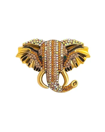 Brosa aurie, forma de cap de elefant, cu pietre, Lilou C3,