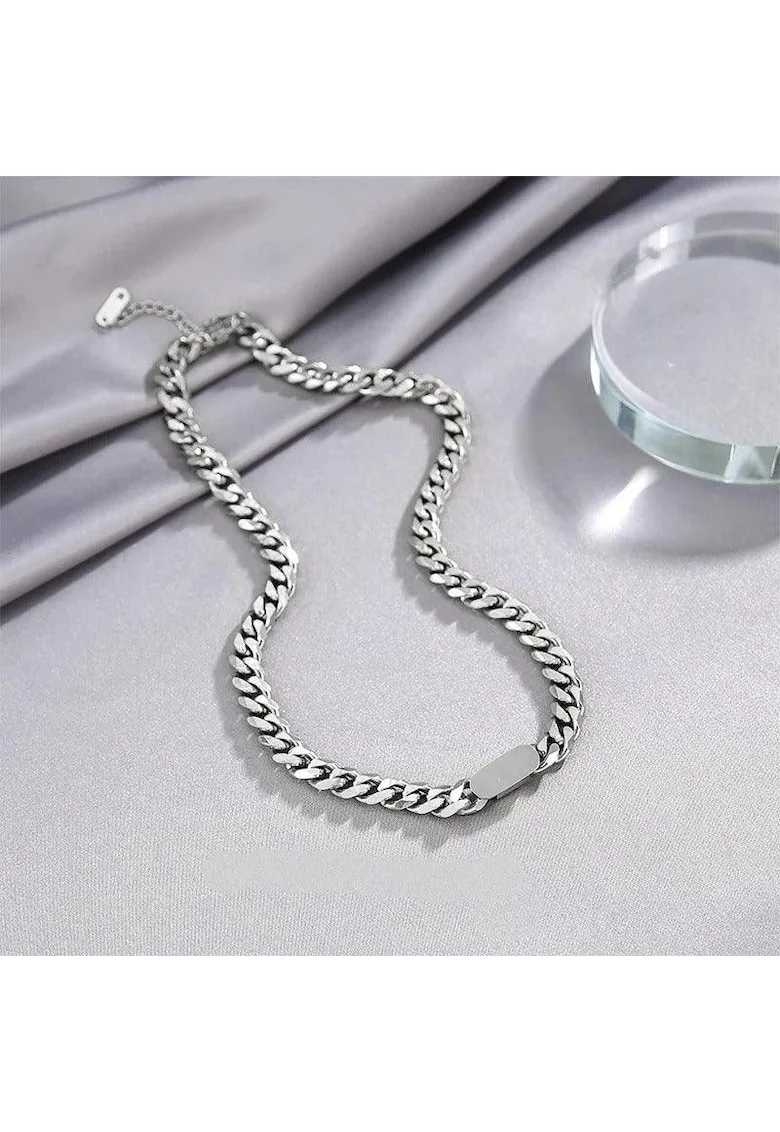 Colier argintiu, din otel inoxidabil, cu zale, suflat cu aur 18k, Anaya C1